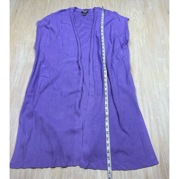 Martha Stewart Purple Mix Stitch Open Front Long Cardigan Sweater Size Medium - Picture 10 of 12